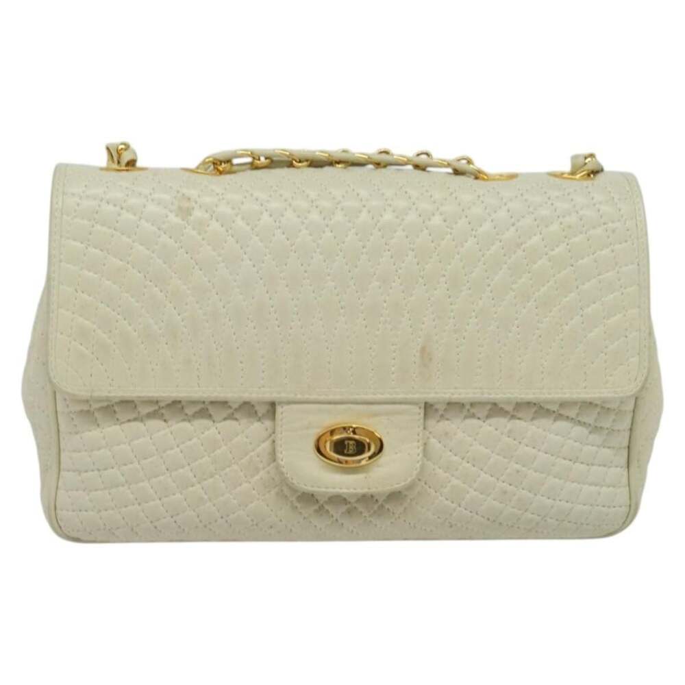 Bally Leather Shoulder Bag White Gold